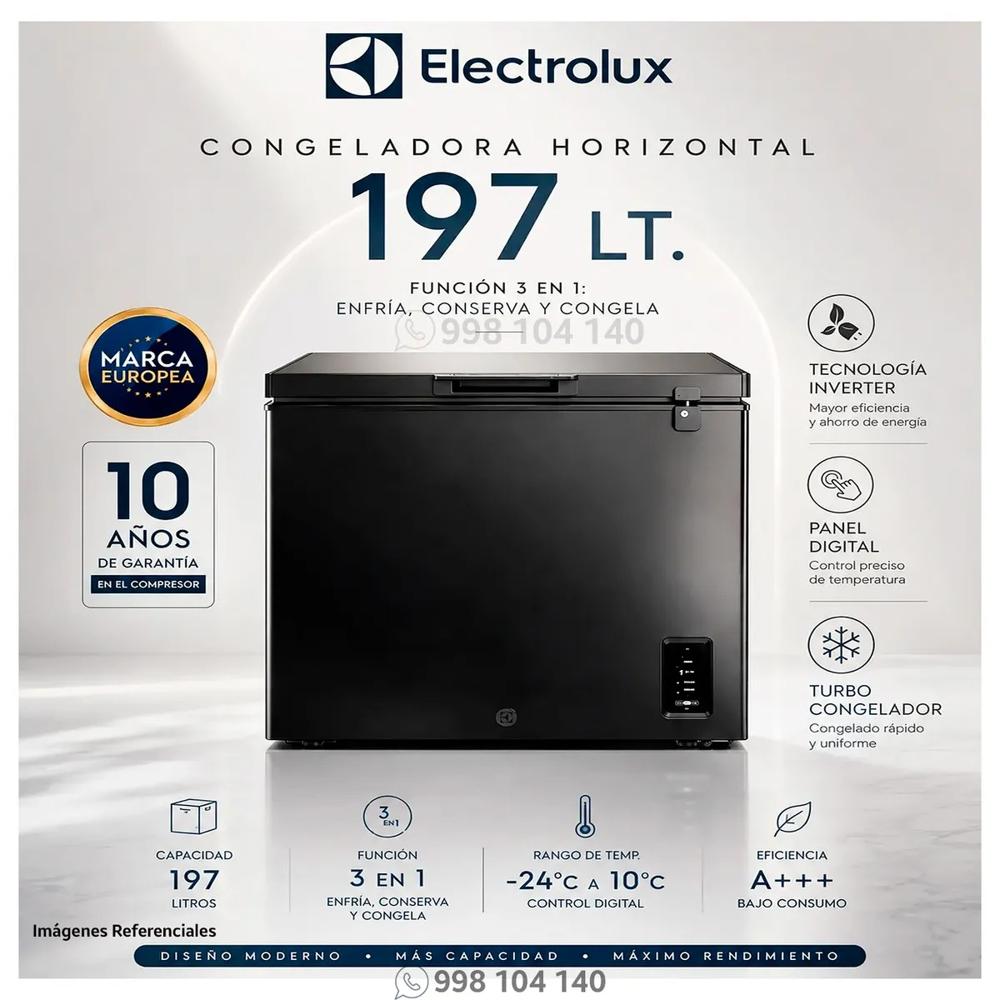 Congelador Horizontal Electrolux 197L Inverter Negro con Función Turbo - EFH20S2P5AB