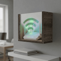 Organizador flotante de melamina para modem o router Wifi.  Siena