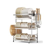 Escurridor Organizador de acero inoxidable de 3 niveles y accesorios