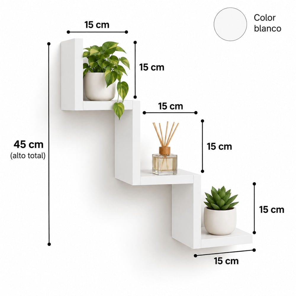 Repisa Flotante Zig Zag Blanco 45 x 15 cm