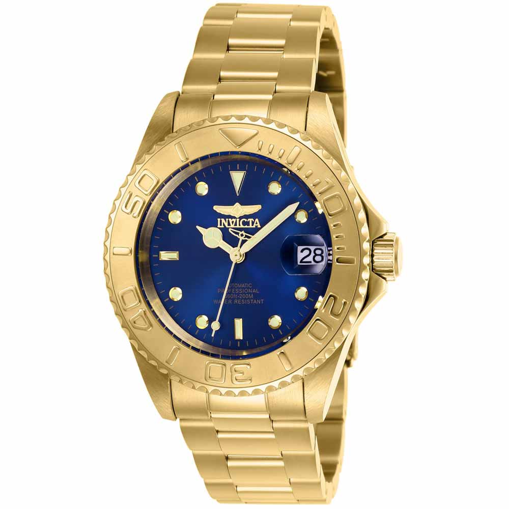 Reloj Invicta Pro Diver 26997 Automático Fecha Acero Inoxidable Dorado Dial Azul