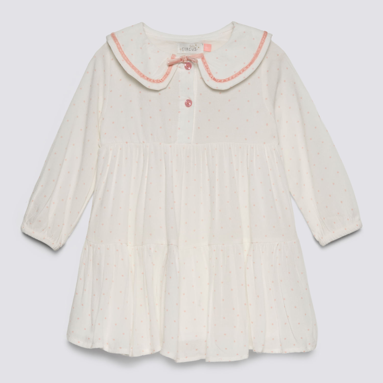 Vestido Manga Larga Bebé Niña Cuello Dots Baby Circus Rosado Talla 24M