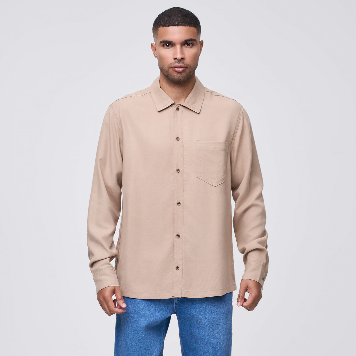 Camisa Manga Larga Hombre Soft Malabar Beige Talla M