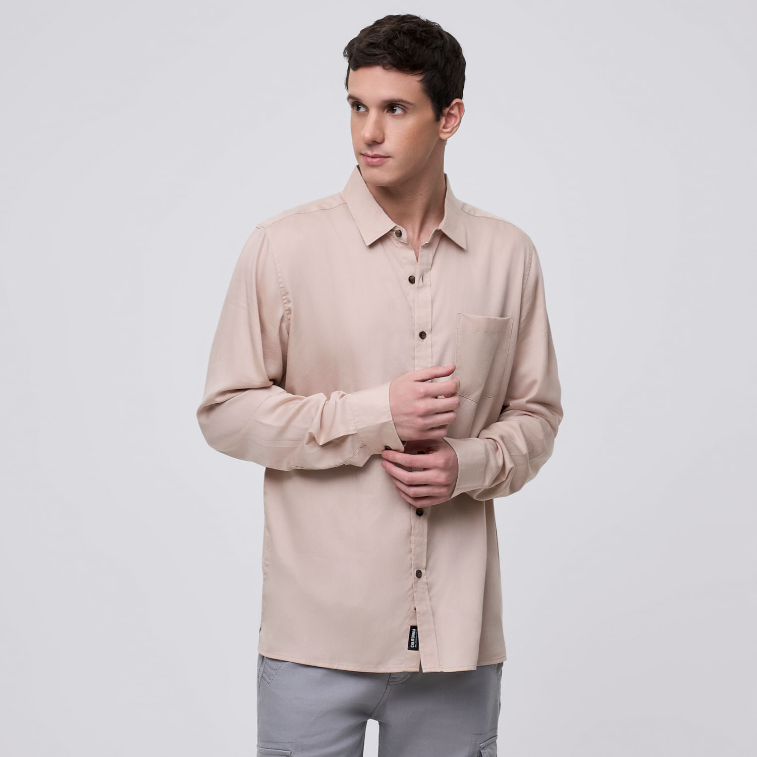Camisa Manga Larga Hombre Soft Amc Beige Talla M