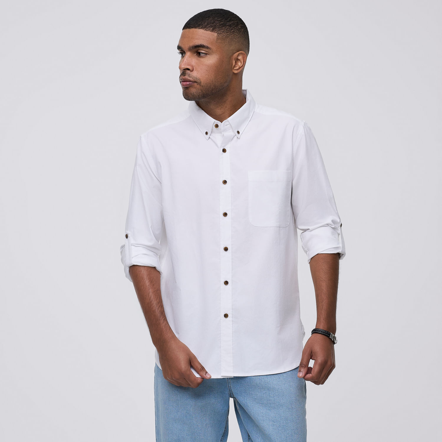 Camisa Manga Larga Hombre Rolled Up Malabar Blanco Talla L