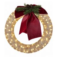 Corona Dorada 38cm con Luces y Lazo Velvet