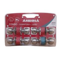 Combo Chapa Pomo Andina 3 Dormitorio + 1 Baño Blister