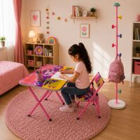 Set Infantil 3 Piezas Incluye Mesa Plegable - Silla Plegable - Perchero Hongo 1.70 m