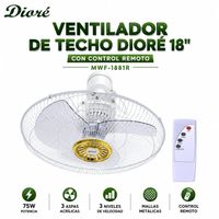 Ventilador de techo Diore 18 pulgadas 75W Con Control Remoto