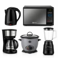 Olla Arrocera 1.5L Más Licuadora 1.5L  Más Horno Microondas 20L Más Hervidor Negro Más Cafetera