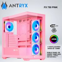 CASE MID TOWER ANTRYX FX-750 ARGB PINK DOBLE PANEL DE  VIDRIO TEMPLADO