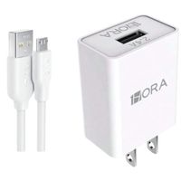 COMBO CARGADOR DE PARED 1HORA 12W 2.4A USB  CON CABLE MICRO USB V8 1M BLANCO