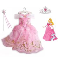 SET VESTIDO PRINCESA BELLA DURMIENTE CORONA VARITA ROSADO NIÑAS DISFRAZ NAVIDAD HALLOWEEN GENIEKA