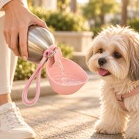 Bebedero Portátil para Perros AquaBowl Rosado con Botella de Acero