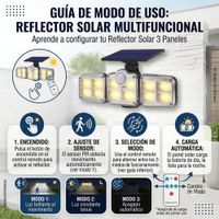 LÁMPARA REFLECTOR PARA EXTERIORES TRIPLE CABEZAL PANEL SOLAR CON SENSOR DE MOVIMIENTO MODELO FL1725