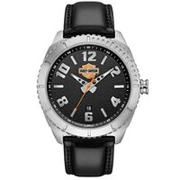 Reloj Bulova Harley Davidson 76B181 Edicion Limitada Fecha Acero Inoxidable Correa de Cuero Negro