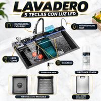 LAVADERO MULTIFUNCIÓN DE COCINA 7 EN 1 CON LUCES 5 TECLAS MEZCLADORA CON TABLA PICAR DE ACERO