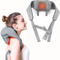 MASAJEADOR PORTÁTIL DE CUELLO HOMBROS ESPALDA Y CUERPO CON CORREAS AJUSTABLES COLOR GRIS.