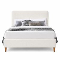 Cama Tapizada Lisa Curvo LeMueble 2 Plazas Crudo Claro