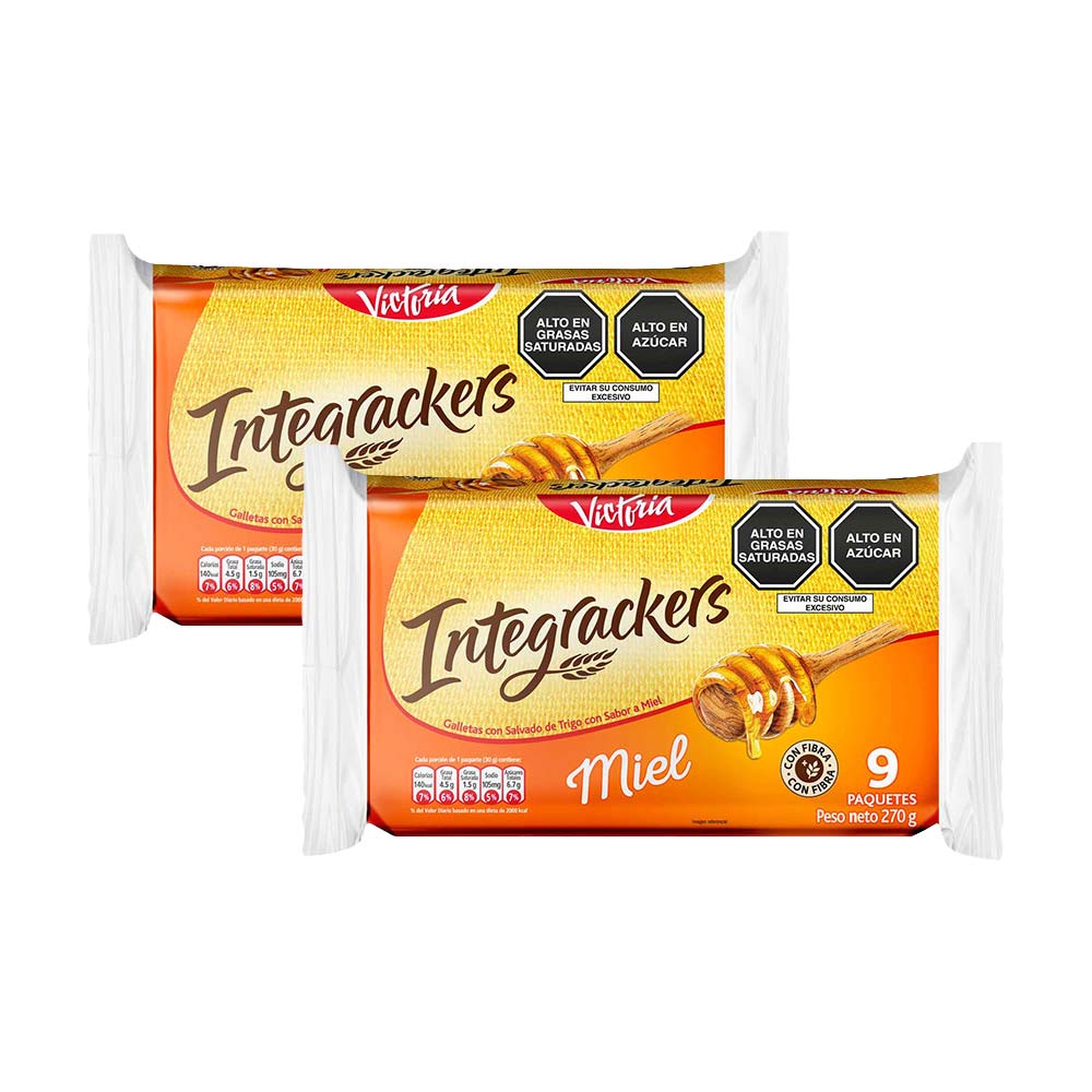 Pack Galletas INTEGRACKERS con Salvado Sabor a Miel Empaque 30g Paquete 9un x 2un
