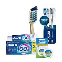 Pack ORAL-B Crema Dental 100% Frasco 2x95ml + Hilo Dental Essential Floss Sabor Menta Blíster 1un + Cepillo de Dientes Paquete 2un