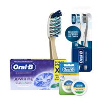 Pack ORAL-B Crema Dental 3D White Brilliant x 2un + Hilo Dental Blíster + Cepillo 7 Beneficios Cerdas Suaves CrissCross x 2un