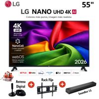 TELEVISOR SMART TV LG 55 4K ULTRA HD 55NU800BPSB con Antena - Rack Fijo y Soundbar LG