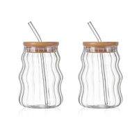 2 Vasos Montana acanalados con tapa de bambú y cañita de vidrio