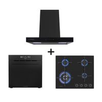 TriCombo SCollection Encimera Vidrio 60cm  Campana Decorativa y Horno Eléctrico  Air Fryer 75L