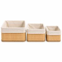 Set 3 Cestos Organizadores Rectangular Estilo Bambú con Tela