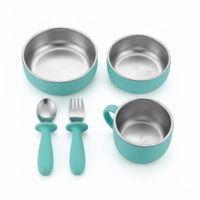 Set de Alimentación Acero Inoxidable de 5 pcs. Verde Turquesa Babys Gift
