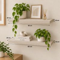 Pack de 2 repisas rectas flotantes 60x20 cm Toquilla