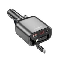 Cargador para auto con 1 puerto USB-C y 1 puerto USB-A, 105W, Cable retráctil USB-C-TC0033
