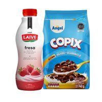 Pack Cereal ÁNGEL Copix Chocolate Doypack 740g + Yogurt Bebible LAIVE Sabor a Fresa Botella 930g
