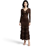 Vestido Encaje Bra127G-48  Flecos Tacto Algodon Color Chocolate