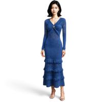 Vestido Encaje Bra127G-48  Flecos Tacto Algodon Color Azul Grafito