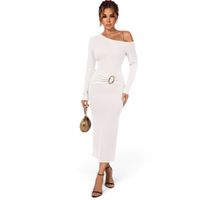 Vestido Asimetrico Broche Manga Larga Dom464-30 Cashimir Color Perla