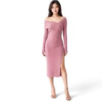 Vestido Asimetrico Manga Larga Broches Rib Grueso Col-26 Color Palo Rosa