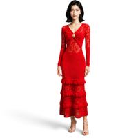 Vestido Encaje Bra127G-48  Flecos Tacto Algodon Color Rojo