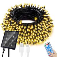 Guirnalda Solar 9 Metros 100 LED Amarillos con Control y Panel Doble Carga