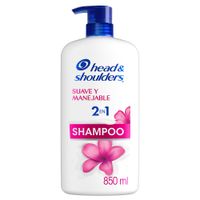 Shampoo HEAD & SHOULDERS Suave y Manejable 2 en 1 Control Caspa Botella 850ml