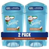 Pack Antitranspirante para Mujer en Gel Invisible SECRET Coconut Frasco 45g x 2un