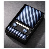 SET CORBATA PISA CORBATA GEMELOS Y PAÑUELO CELESTE CON AZUL M3