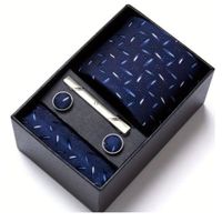 SET CORBATA PISA CORBATA GEMELOS Y PAÑUELO AZUL CON FIGURAS M2