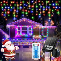 Luces Cascada Solares Multicolor 18 Metros 600 LED Impermeables con Control Remoto