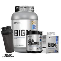 BIGM 2 KG VAINILLA Y CREATINA 150 GRAMOS Y CAJA BIGM 10 SACHET VAINILLA Y SHAKER