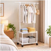 Colgador Organizador de Ropa con Perchero Zapatera y Ruedas 164x94x34cm Blanco
