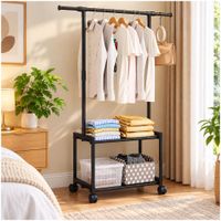 Colgador Organizador de Ropa con Perchero Zapatera y Ruedas 164x94x34cm Negro