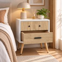 Velador Vintage Bob 2 Cajones Ventitas Home Color Blanco y Duna