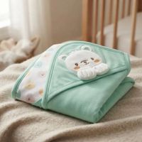 colcha Manta Algodón para Bebé osito - Verde Menta